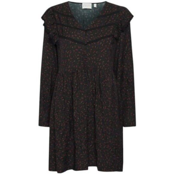 Atelier Reve black and red heart prints ruffled midi dress size S - Picture 2 of 8